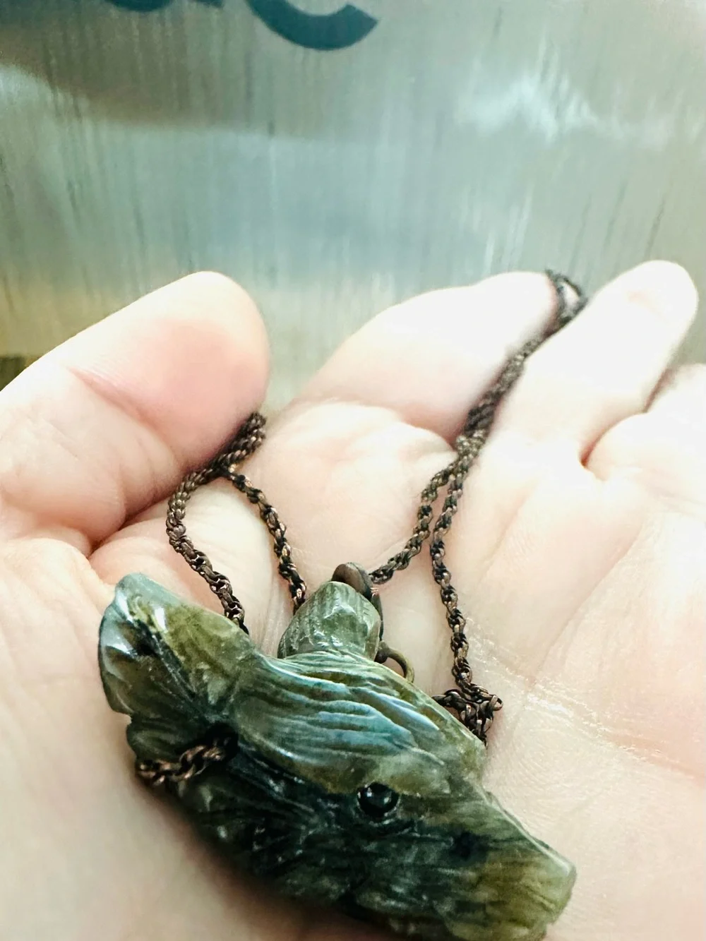 Carved Genuine Laborite Coyote Pendant Necklace - Women's Jewelry